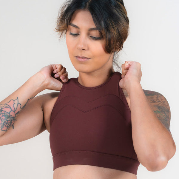 MAAREE Uplift crew neck sports bra in burgundy