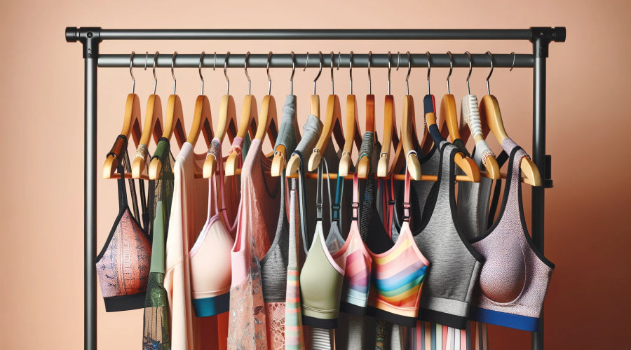 Sports Bra selection on a clothing rail